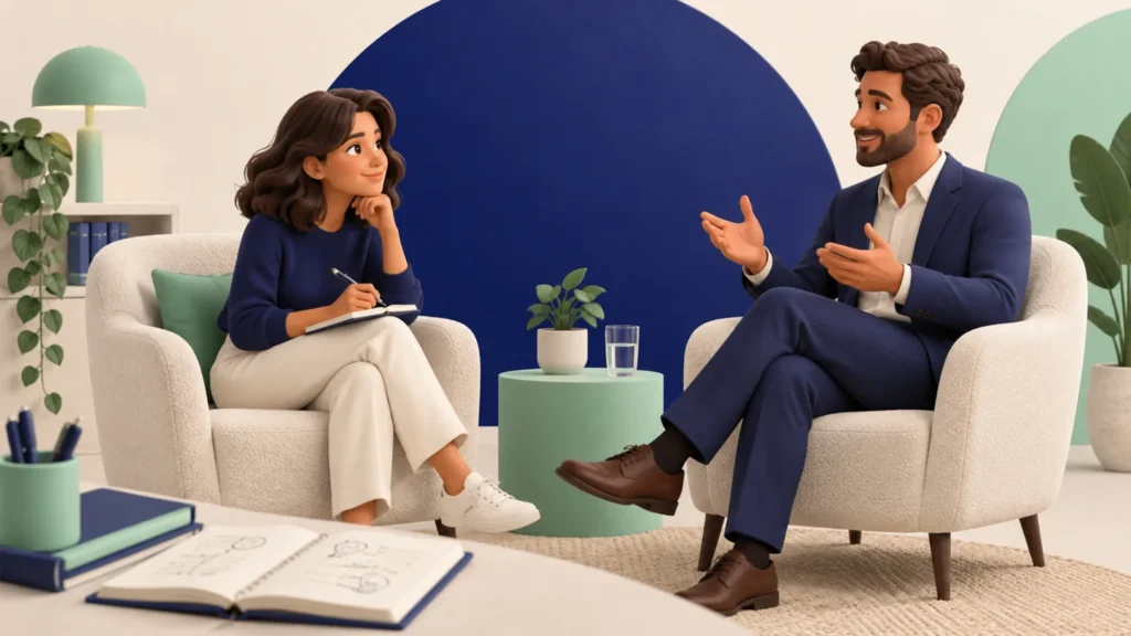 Una estudiante conversa con una entrevistadora durante una entrevista de prácticas.